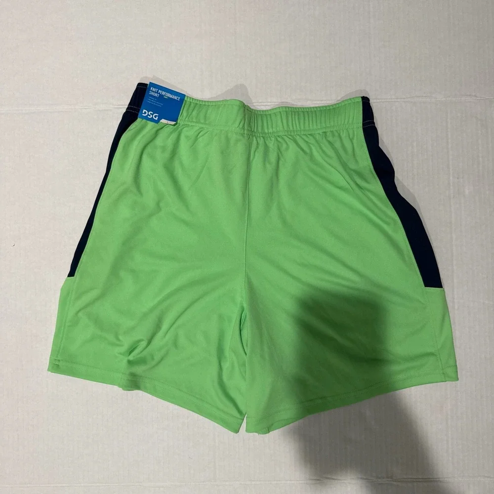 DSG Boys Knit Performance All Sport Shorts Hyper Lime Green Navy Size L 14-16